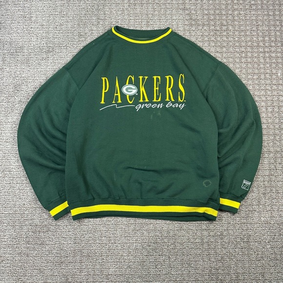 LOGO 7 Tops - Vintage Logo 7 Green Bay Packers Sweatshirt Green Striped Trim Large